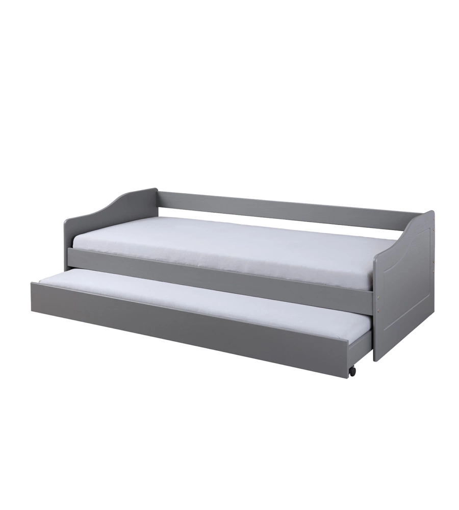 Letto singolo grigio e letto estraibile con funzione divano, 97x208x62 cm